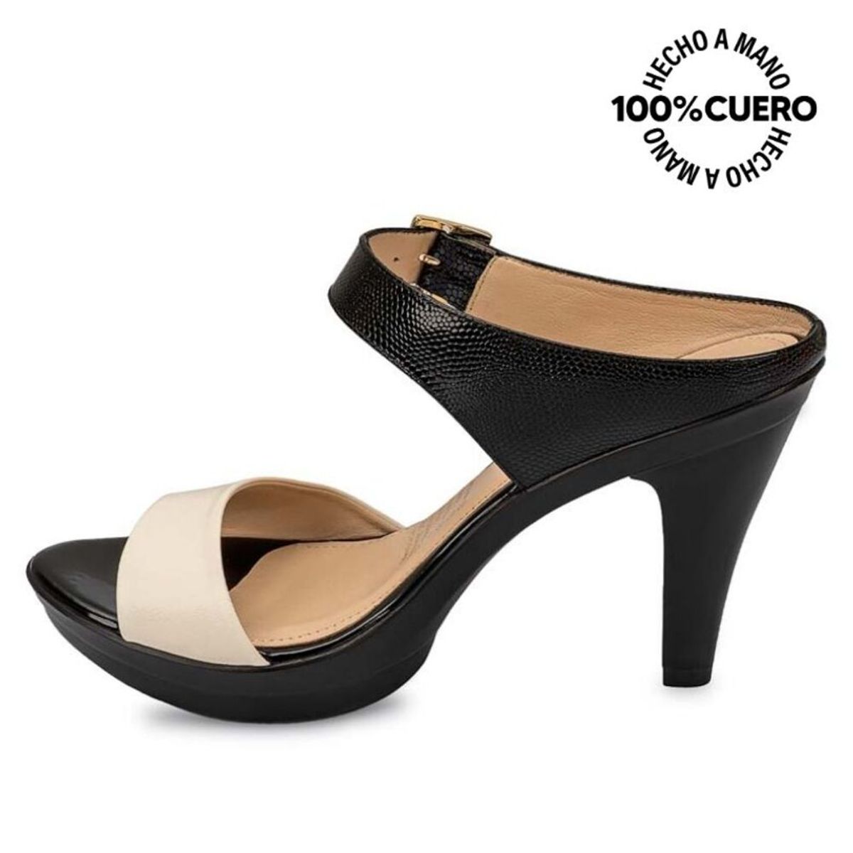 VIALE - Sandalia Slide Casual ALE-2102 HuesoNegro Viale Cuero