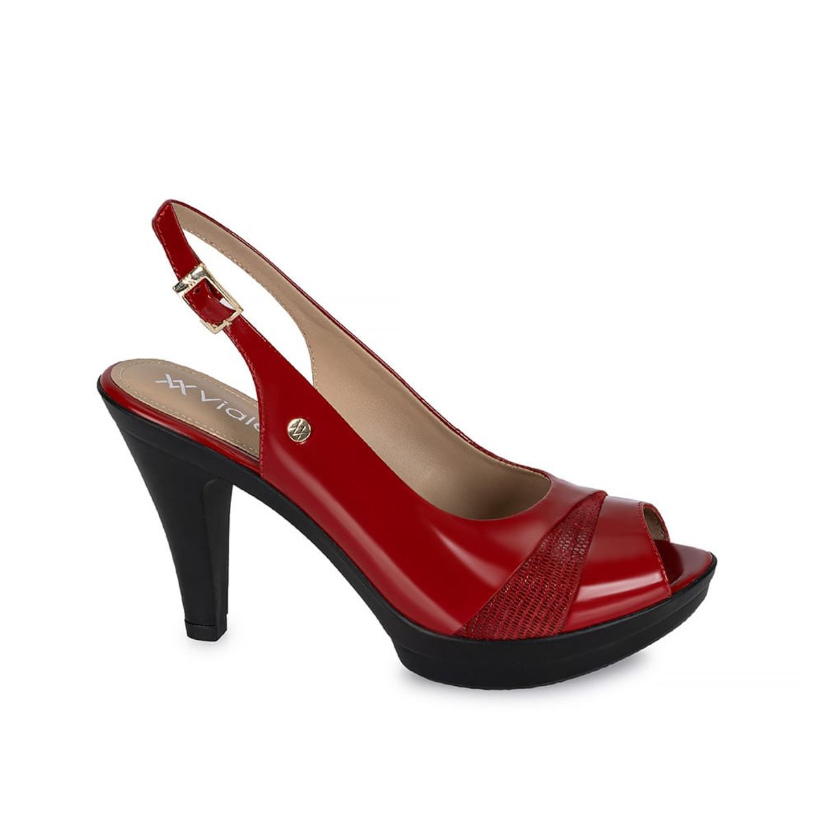 VIALE - Sandalia Peep Toe Casual ALE-2404 Rojo Viale Cuero