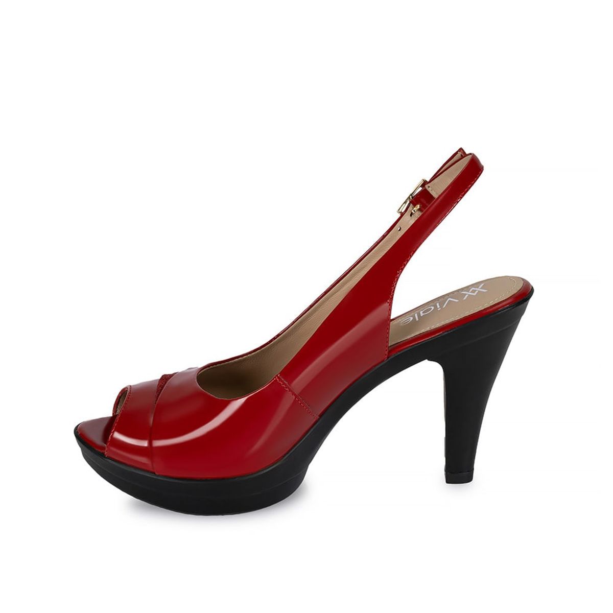 VIALE - Sandalia Peep Toe Casual ALE-2404 Rojo Viale Cuero