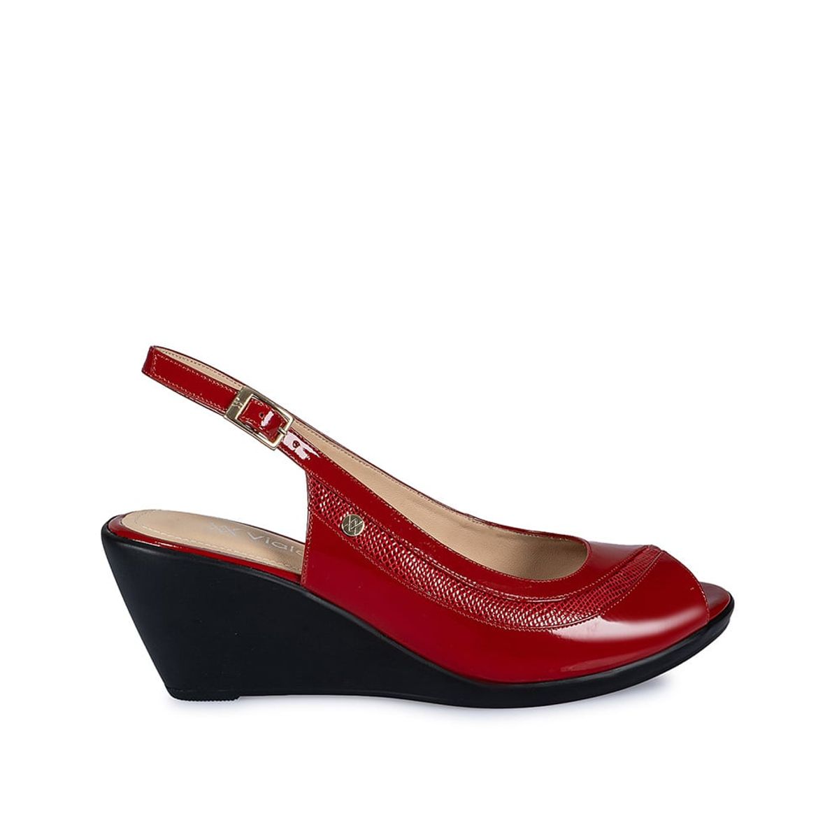 VIALE - Sandalia Peep Toe Casual LINDA-2406 Rojo Viale Cuero