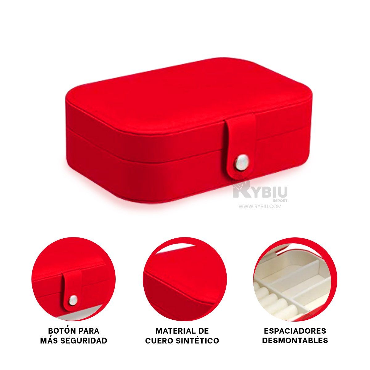 RYBIU IMPORT - Joyero para Viajes de Color Rojo Y+Regalo Stickers