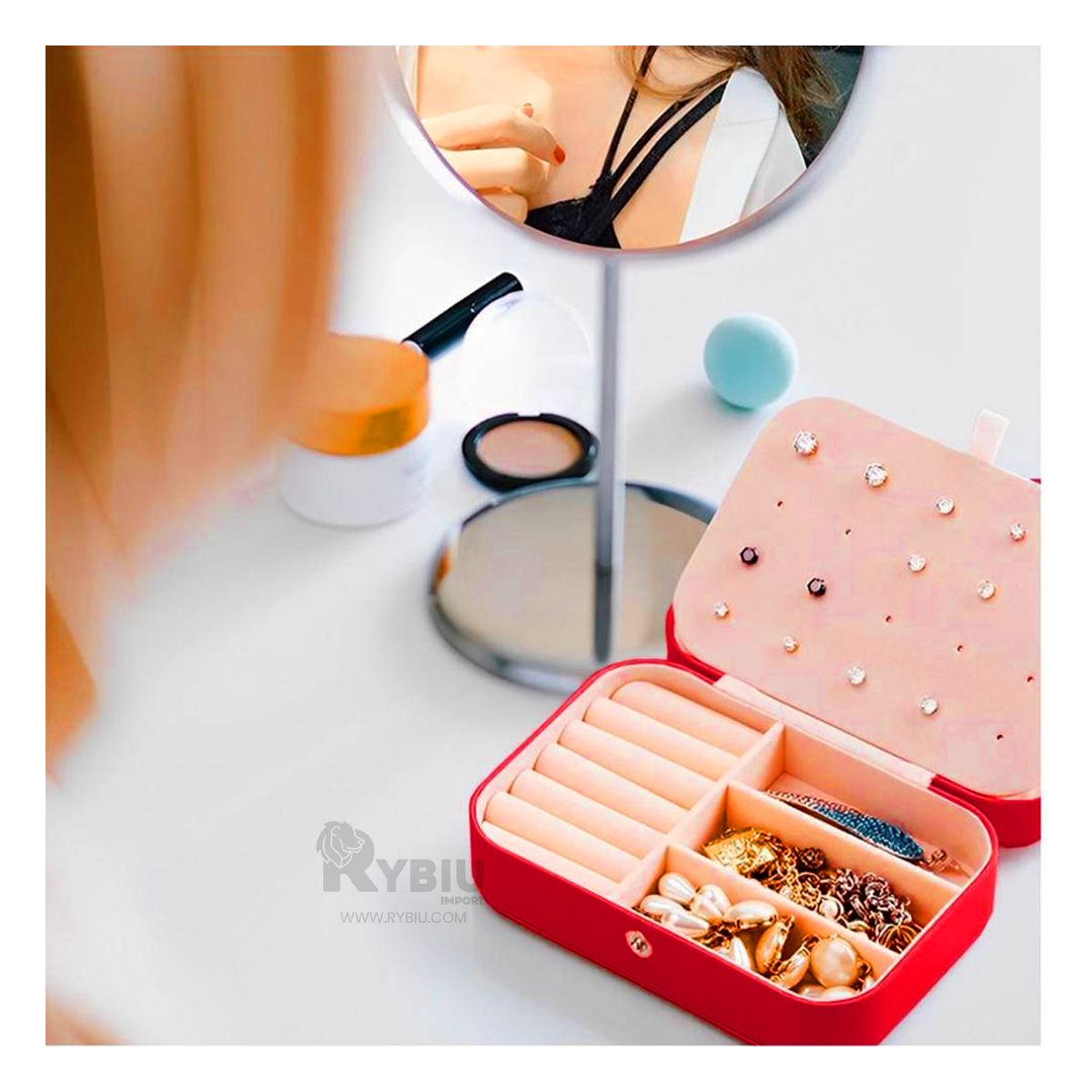 RYBIU IMPORT - Joyero Elegante con Divisores en Rojo Y+Papel de Regalo