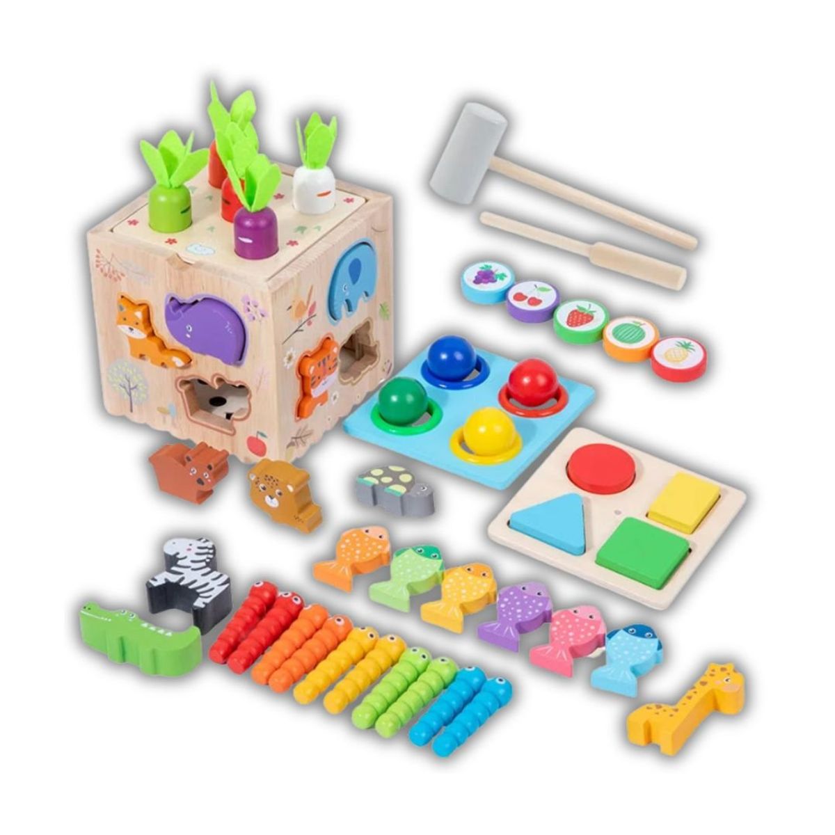 GENERICO - Cubo Educativo De Madera Montessori 8En1 Con Pelotas