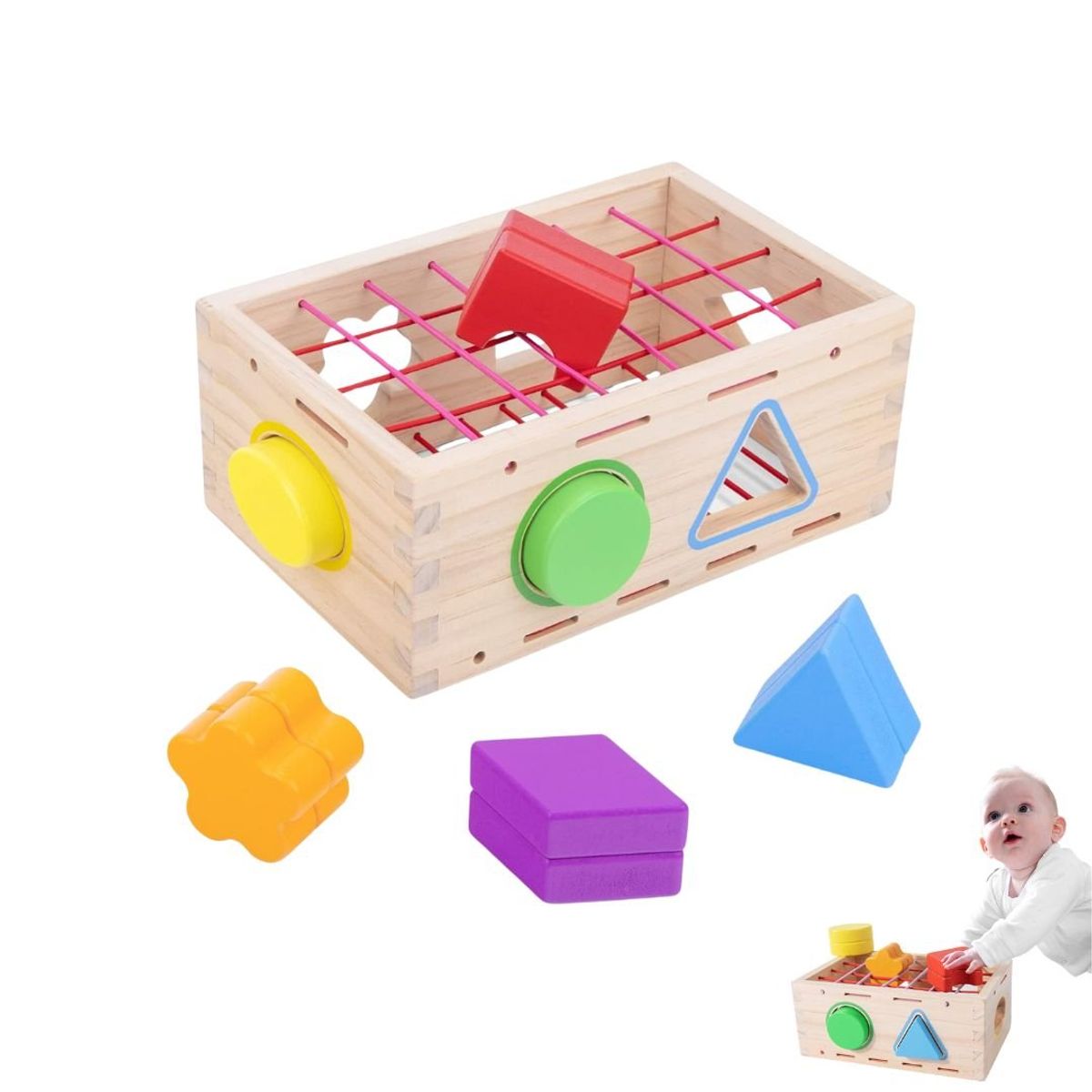 GENERICO - Caja Didáctica De Ligas Y Encajable De Madera Para Bebes