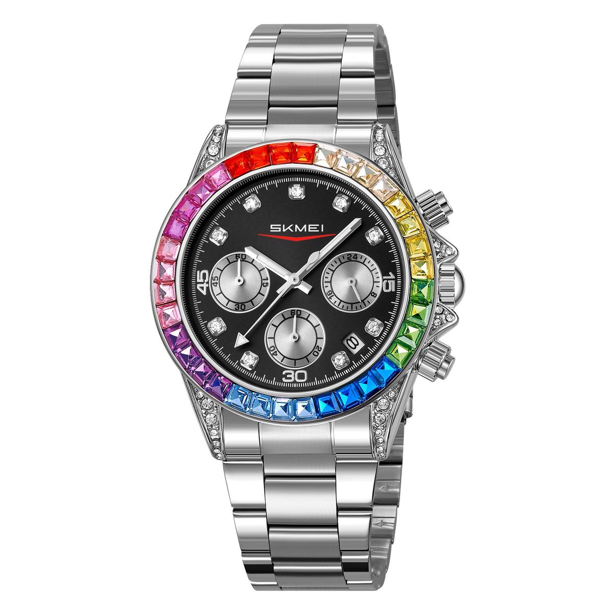 SKMEI - Reloj Skmei 2352 Plateado fondo Negro Cronómetro