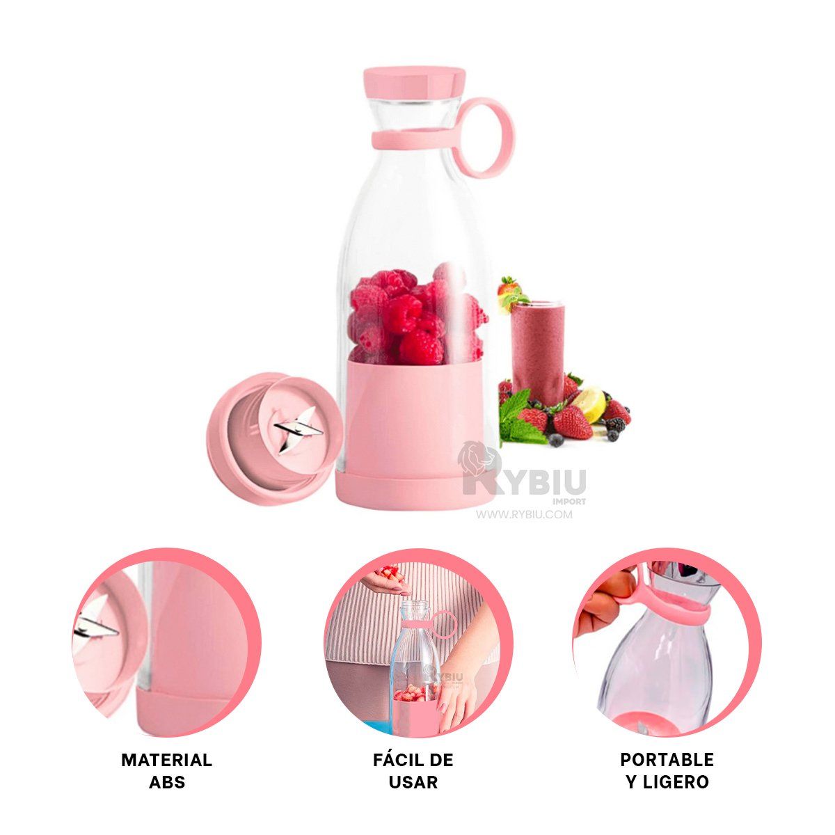 RYBIU IMPORT - Batidora para Bebidas de Color Rosado Y+Gift MiniAgenda.