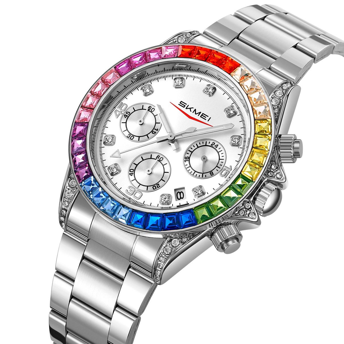 SKMEI - Reloj Skmei 2352 Plateado bordes Multicolor Cronómetro