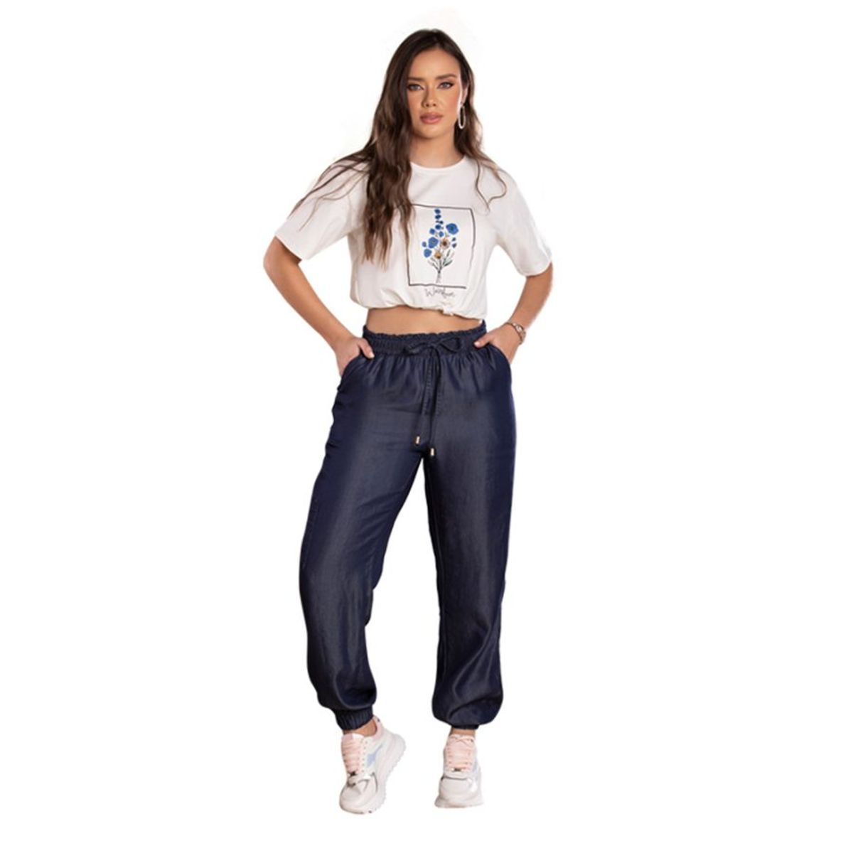 T&T - Pantalón Serbal TYT  Azul Oscuro Bota Semi Tubo y Lazo Ajustable