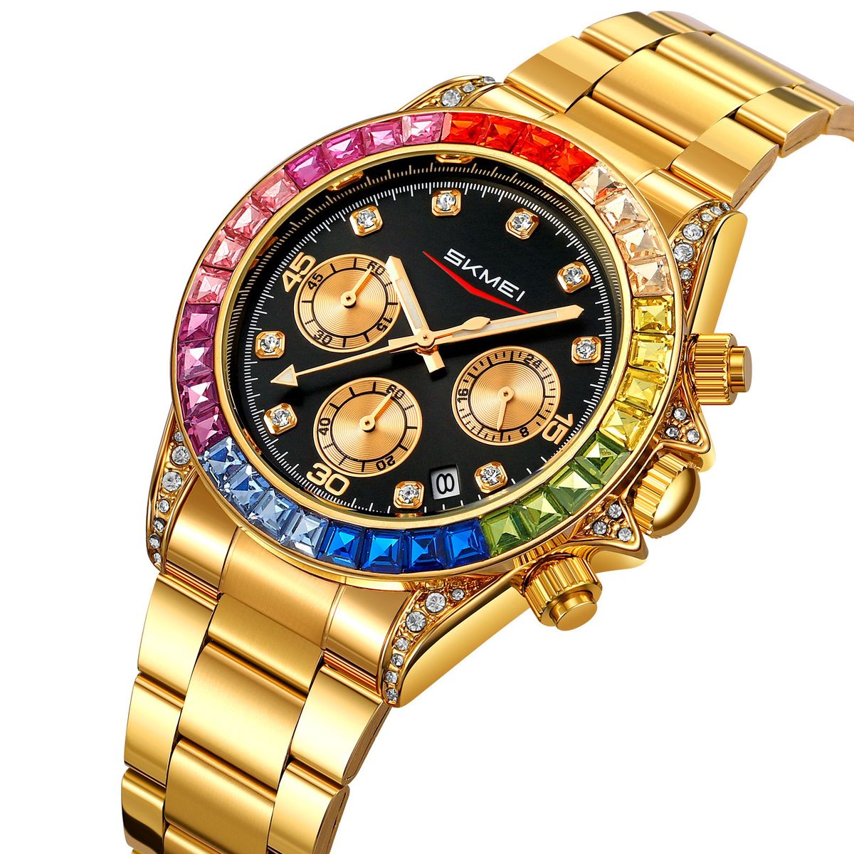 SKMEI - Reloj Skmei 2352 Dorado Fondo negro bordes Multicolor Cronómetro