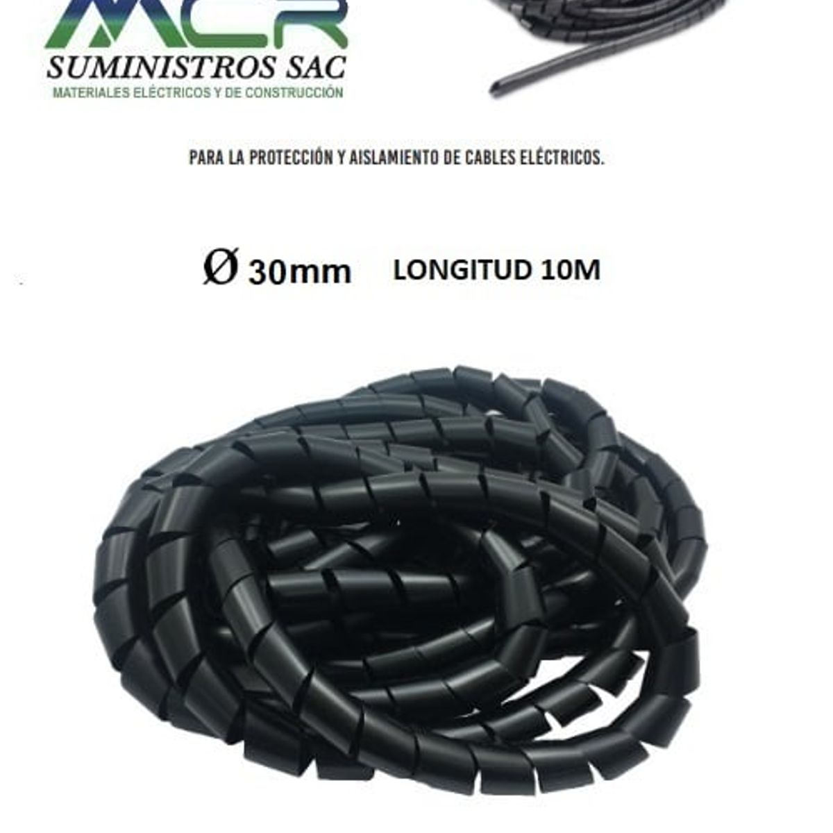 GENERICO - ESPIRAL PROTECTOR DE CABLE 30MM CON 10M DE LARGO NEGRO