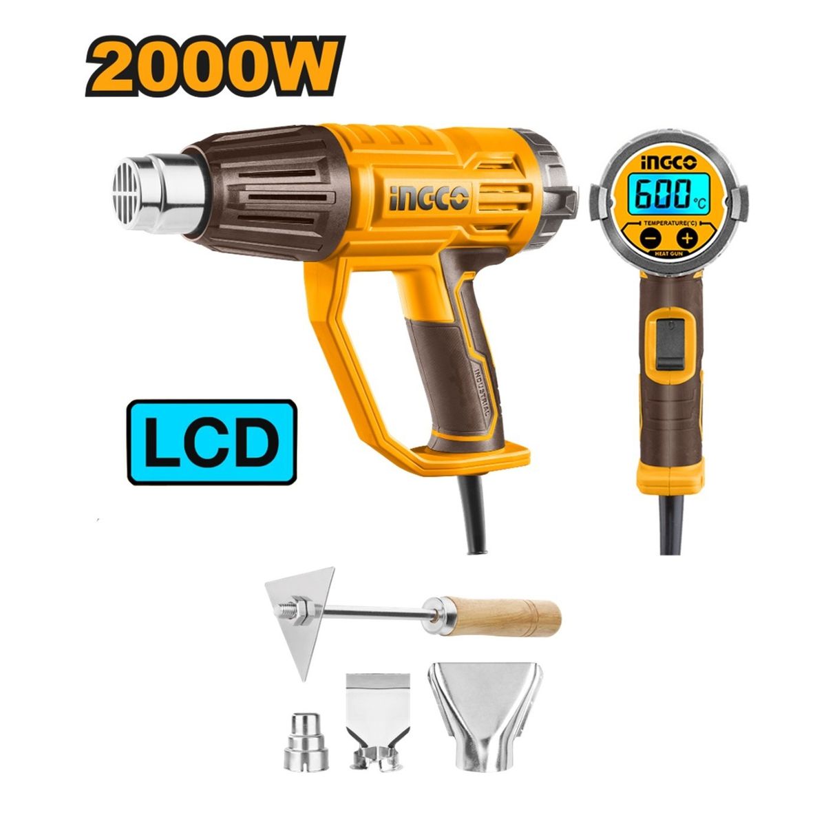 INGCO TOOLS - Pistola de Calor 2000W con Regulador de Temperatura LCD HG200058