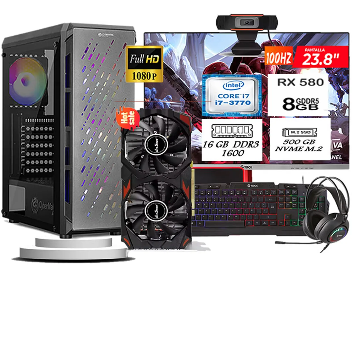 CYBERCOOL - Computadora Pc Intel Core i7 3770  Monitor 24 fhd' RAM 16 GB SSD 500 Tvideo 08