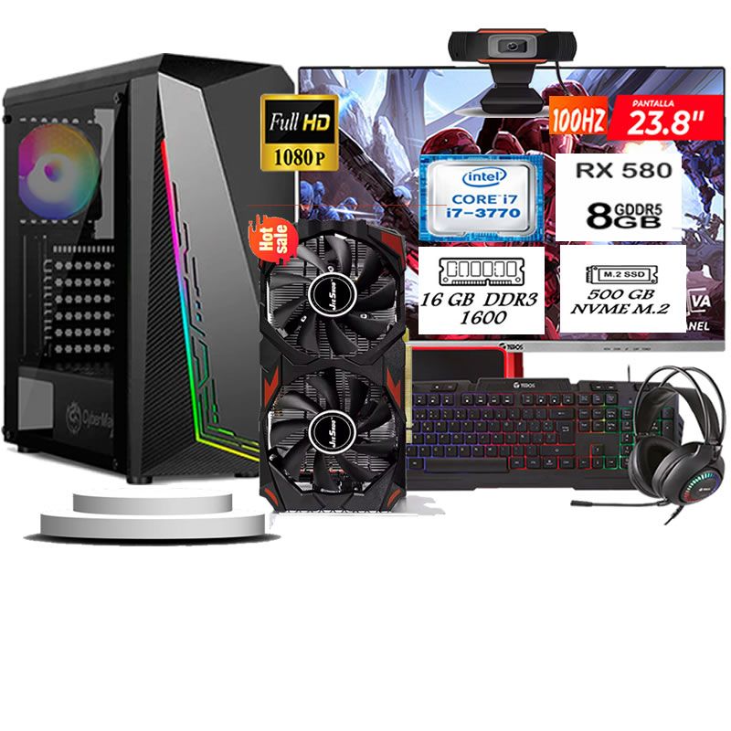 Computadora Pc Intel Core i7 3770  Monitor 24 fhd' RAM 16 GB SSD 500 Tvideo 08