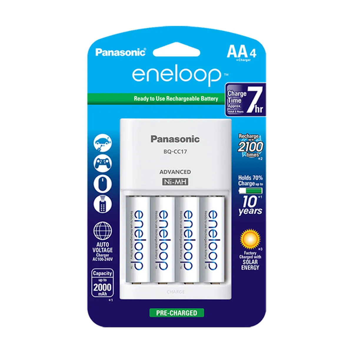 PANASONIC - Pilas Recargables Panasonic Eneloop 1900mAh x4 AA + Cargador CC17
