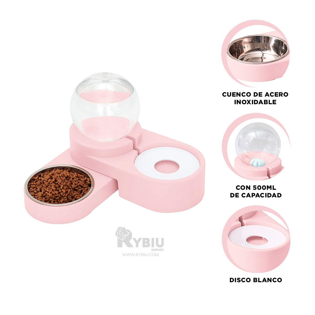 GENERICO - Plato de Alimentacion para Perro Rosado Y+Post-it Adhesivos