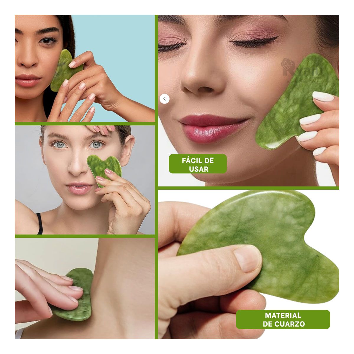 GENERICO - Masajeador de Gua Sha de Jade Color Verde Y+Gift MiniAgenda