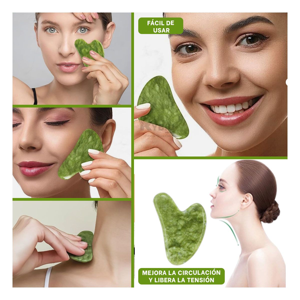 GENERICO - Masajeador de Gua Sha de Jade Color Verde Y+Gift MiniAgenda