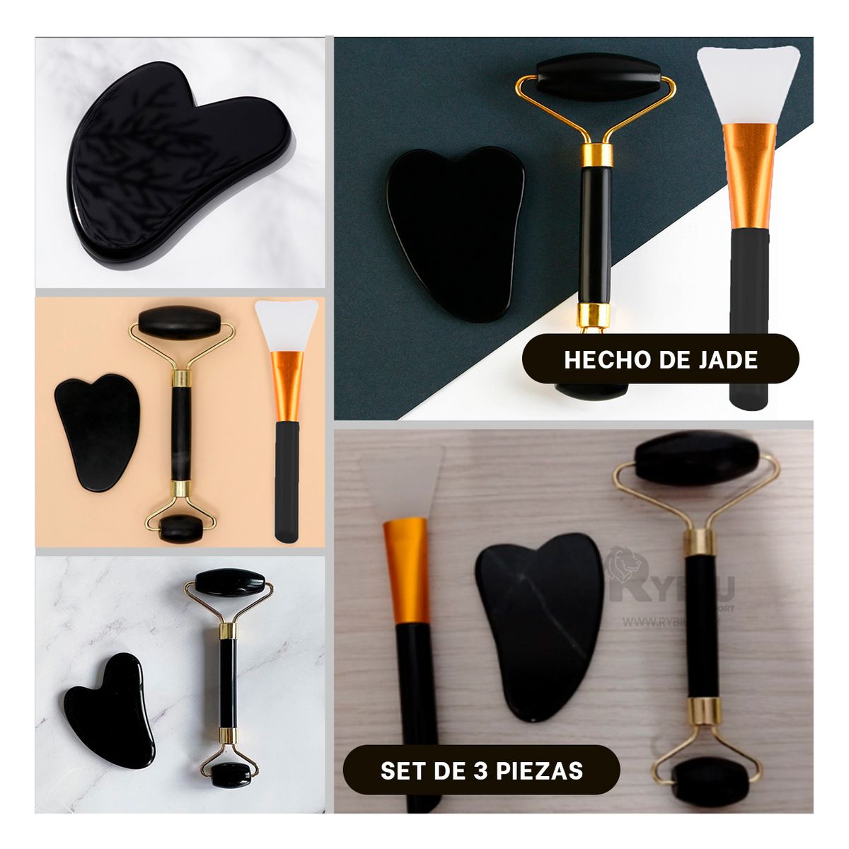 GENERICO - Piedra de Jade en Color Negro Y+Ligas de Regalo