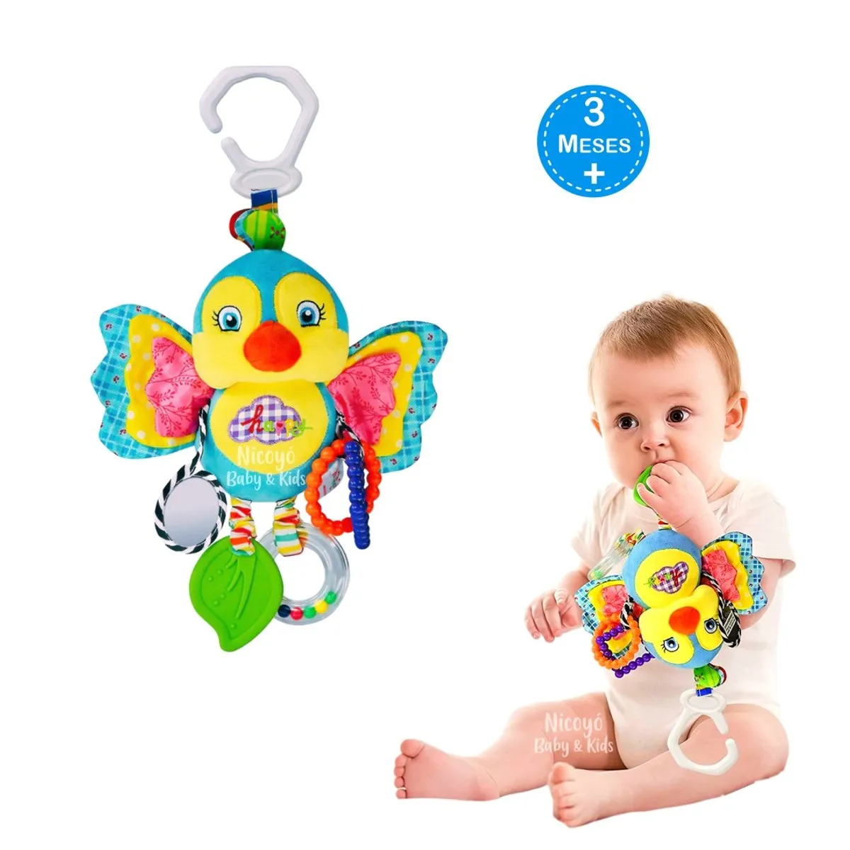 BABY - Peluche Pajarito Azul Sensorial Multi Actividades para Bebés