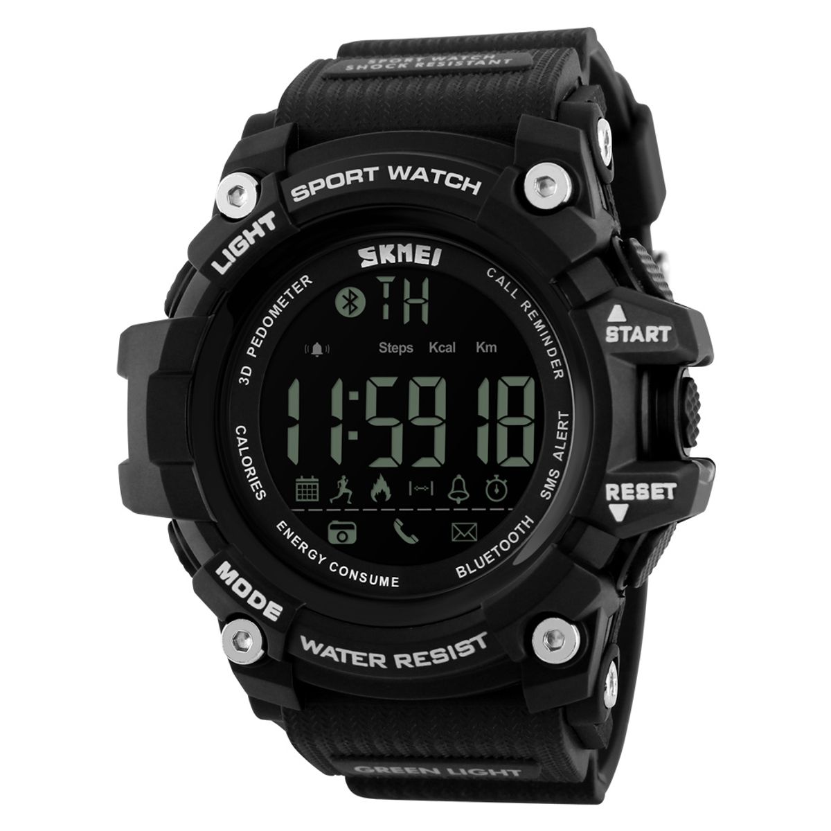 Skmei - Reloj Skmei 1227 Smartwatch Podómetro Bluetooth Negro Correa Silicona