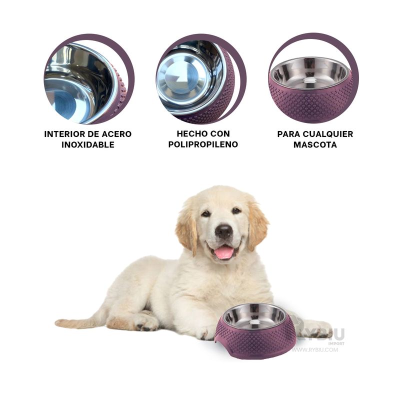 RYBIU IMPORT - Bandeja Comida de Corazones de Perro Purpura Y+Gift Stickers