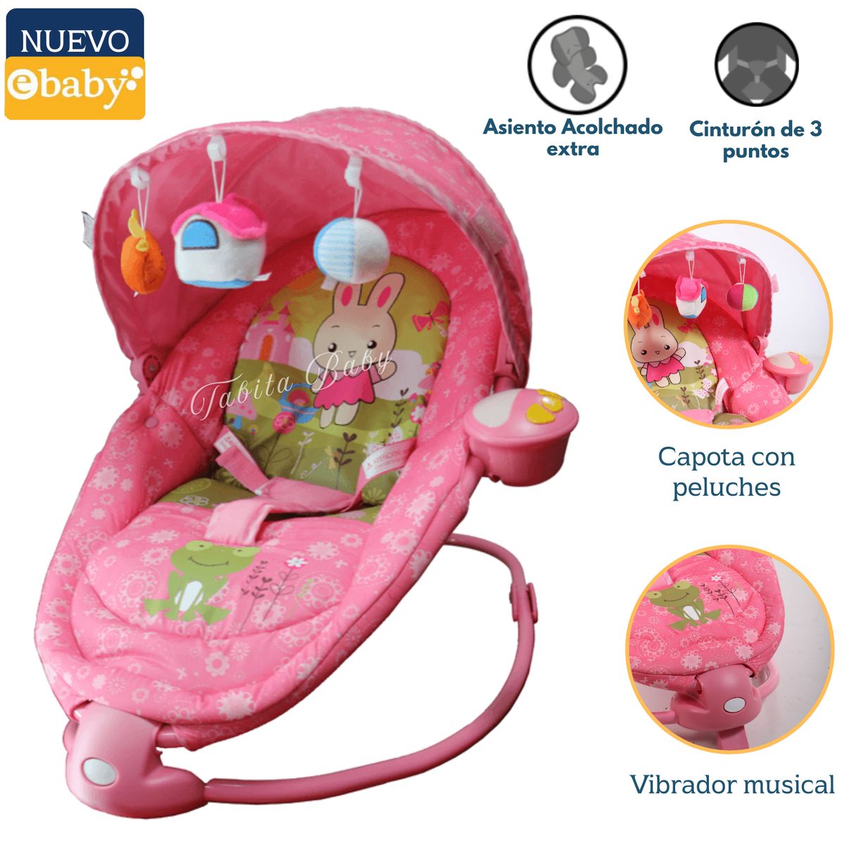 EBABY - SILLA MECEDORA MUSICAL CON VIBRADOR ROSADO DANCINO