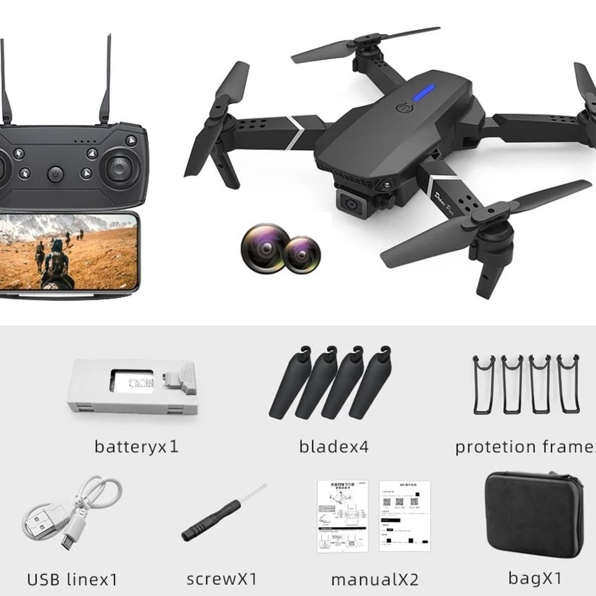 GENERICO - DRONE E88 Pro Cámara Dual Plegable Wifi
