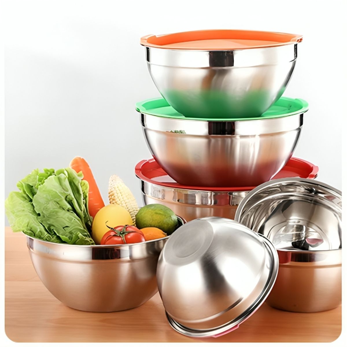 GENERICO - Set de 7 Bowls de Acero Inoxidable para Almacenamiento de Alimentos
