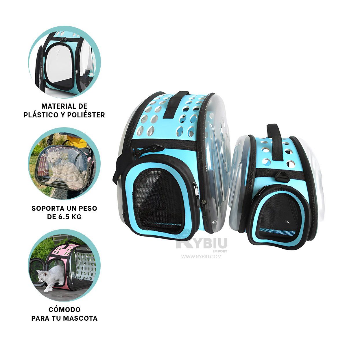 GENERICO - Jaula de Perros y Gato en Celeste Y+Regalo Ligas para Peinar