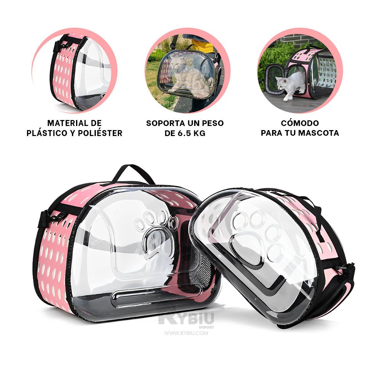 GENERICO - Maletin para Transportar Gatos en Color Rosado Y+Stickers