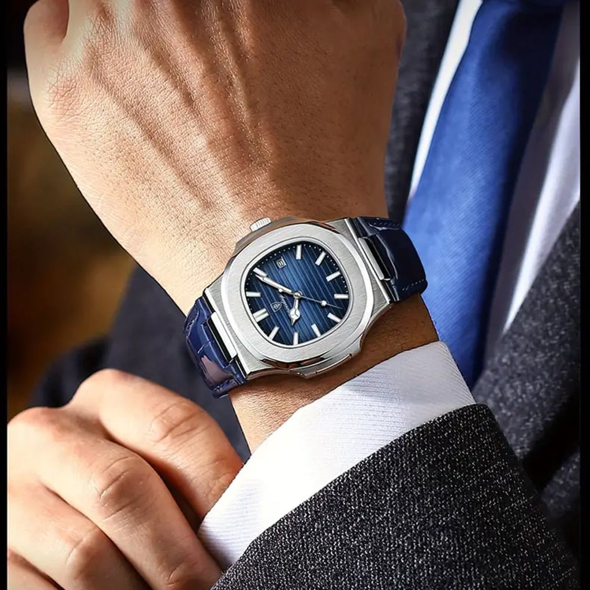 GENERICO - RELOJ HOMBRE CUERO AZUL POEDAGAR