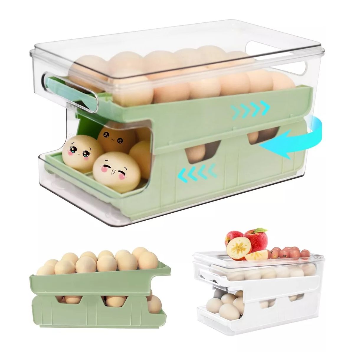 GENERICO - Organizador Contenedor De Huevos 2 Niveles Acrilico