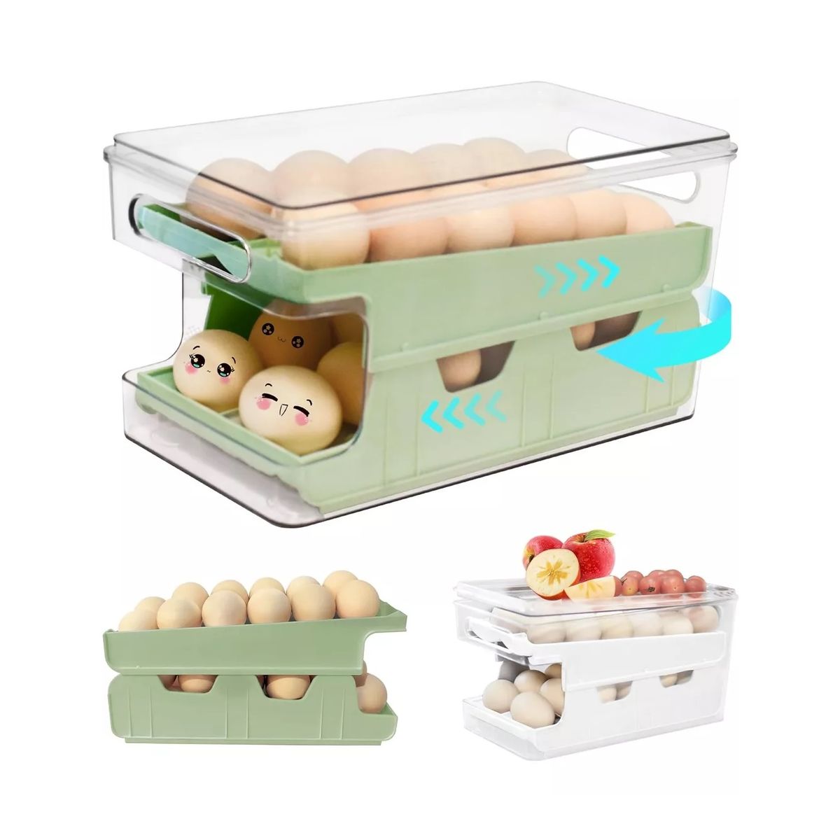 GENERICO - Organizador Contenedor De Huevos 2 Niveles Acrilico