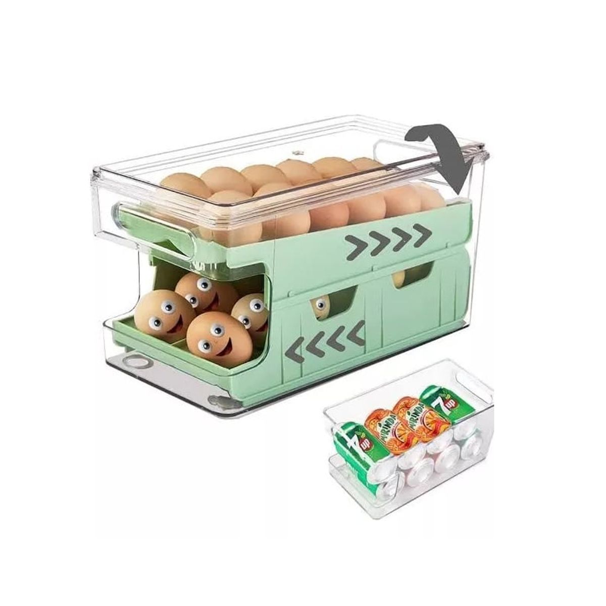 GENERICO - Organizador Contenedor De Huevos 2 Niveles Acrilico