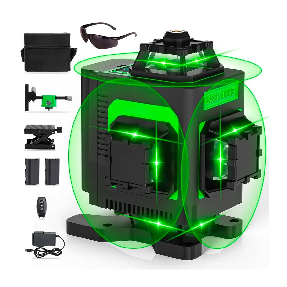 GENERICO - NIVEL LÁSER 3D VERDE 12 LÍNEAS 2 BATERÍAS LENTE MULTIUSO RECARGABLE