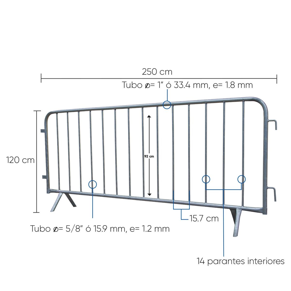 GENERICO - Vallas de Seguridad 250 cm Galvanizado