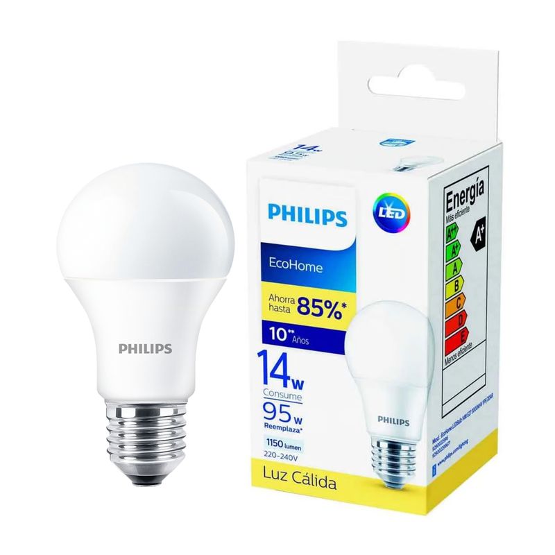 PHILIPS - Foco led philips 14w Luz Cálida luz amarilla ecohome philips