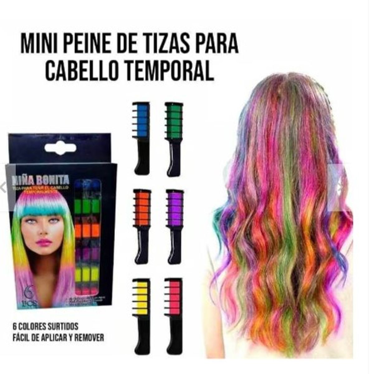 GENERICO - Peine Tiza para Cabello Tintes Temporal Lavable Niñas Mujeres