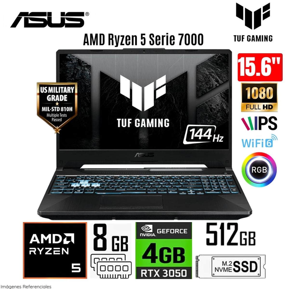 ASUS - Laptop Asus TUF GAMING FA506NC-HN011W AMD Ryzen 5 7535HS 8GB RAM 512GB SSD 15.6" FHD RTX3050 4GB
