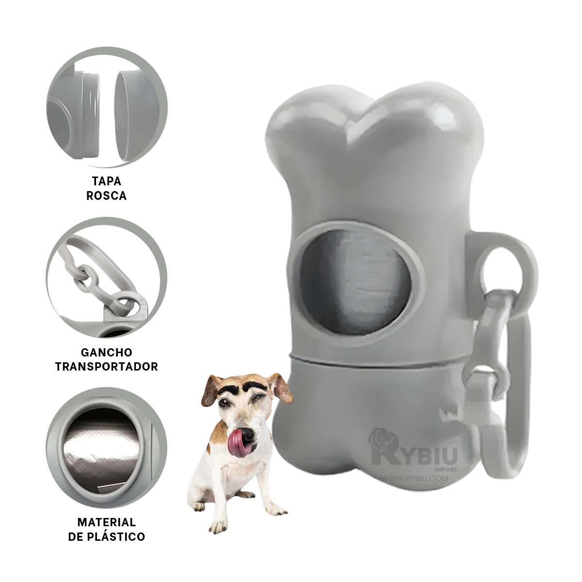RYBIU IMPORT - Bolsa de Desecho con Protector tipo hueso Pet en Gris
