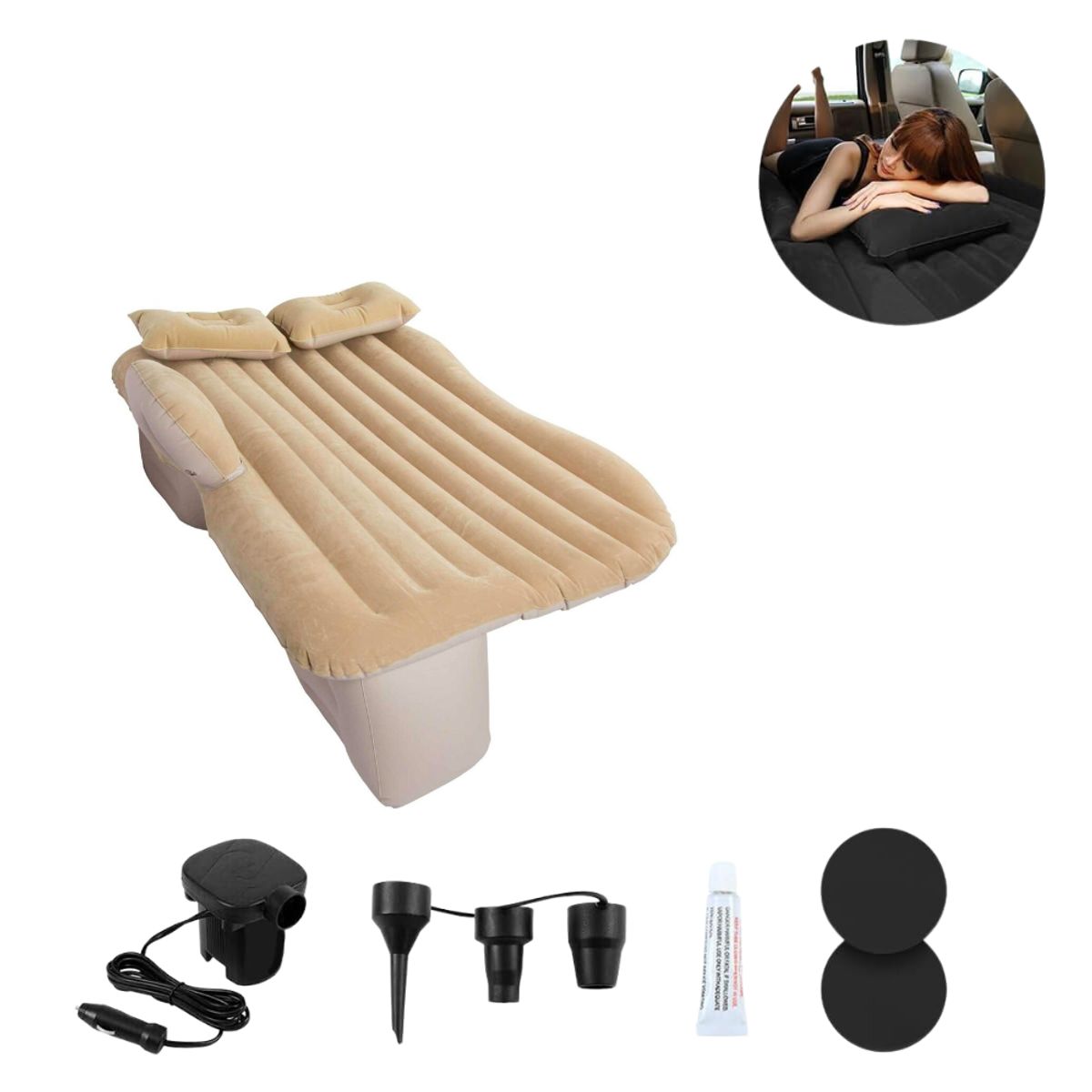 SEISA - Colchón Inflable Para Autos 2 Almohadas Compresor Comodo