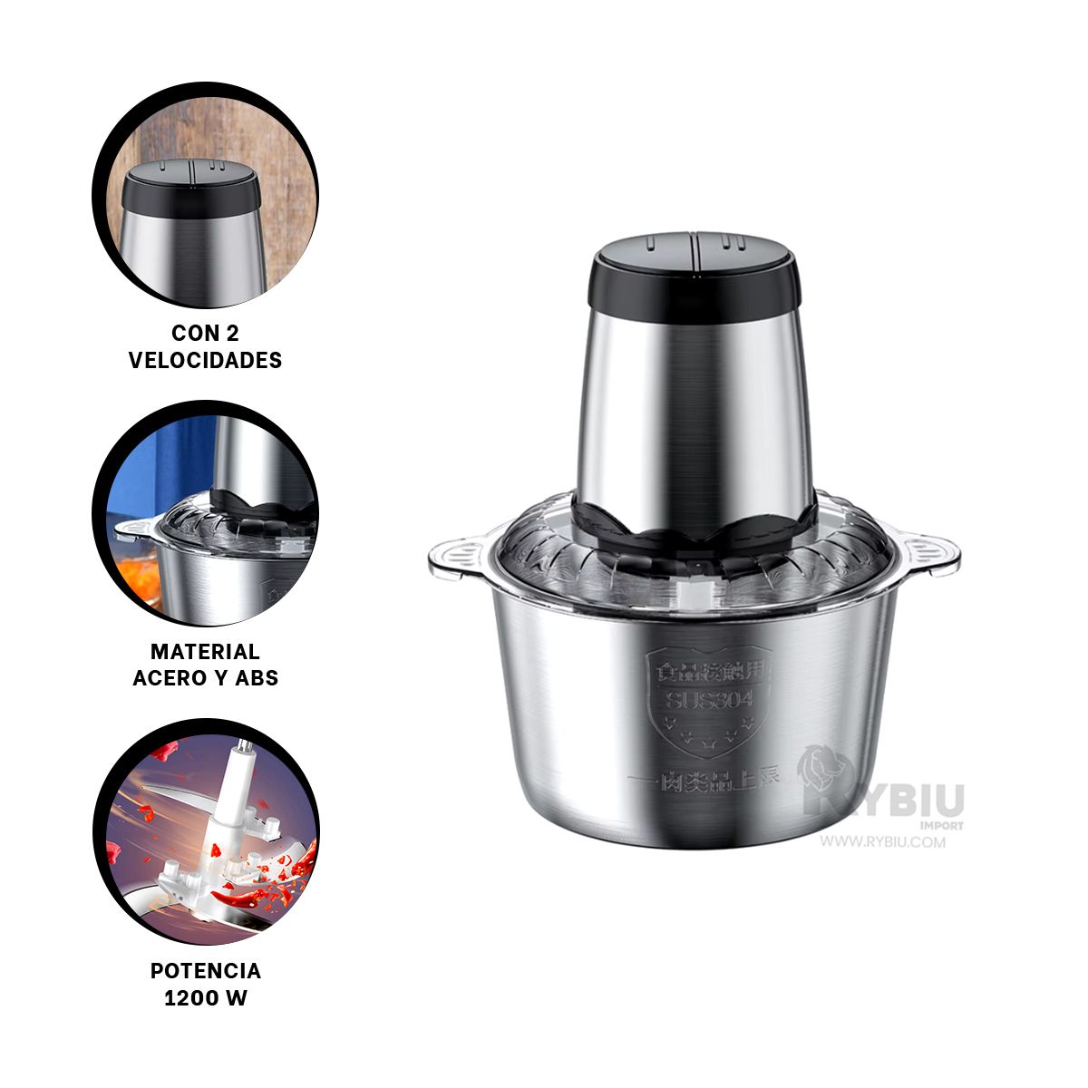 RYBIU IMPORT - Picador Electrico para Alimentos con Capacidad de 3 Litros
