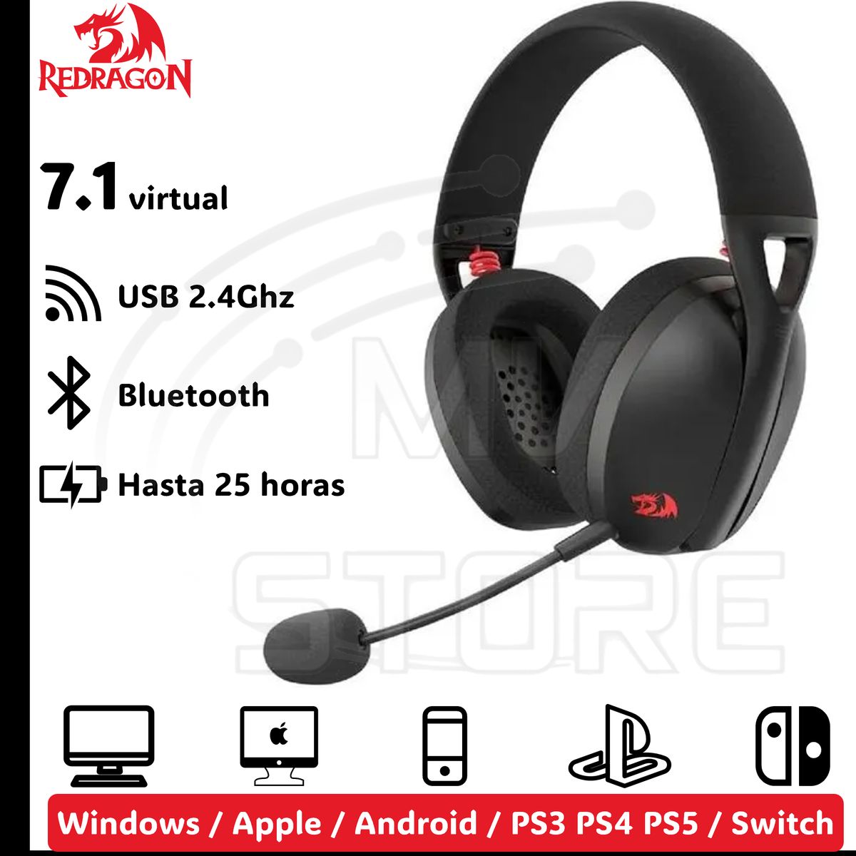 REDRAGON - Audífonos Redragon Ire Pro Wireless H848 Black Color Negro