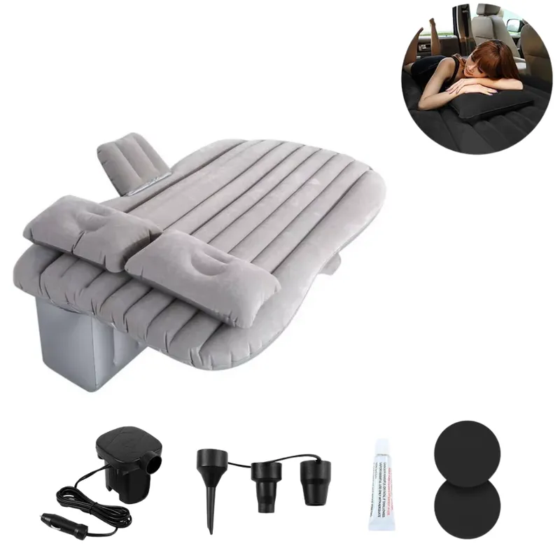 SEISA - Colchon Inflable color Gris para Auto Con 2 Almohadas y Bomba de Aire