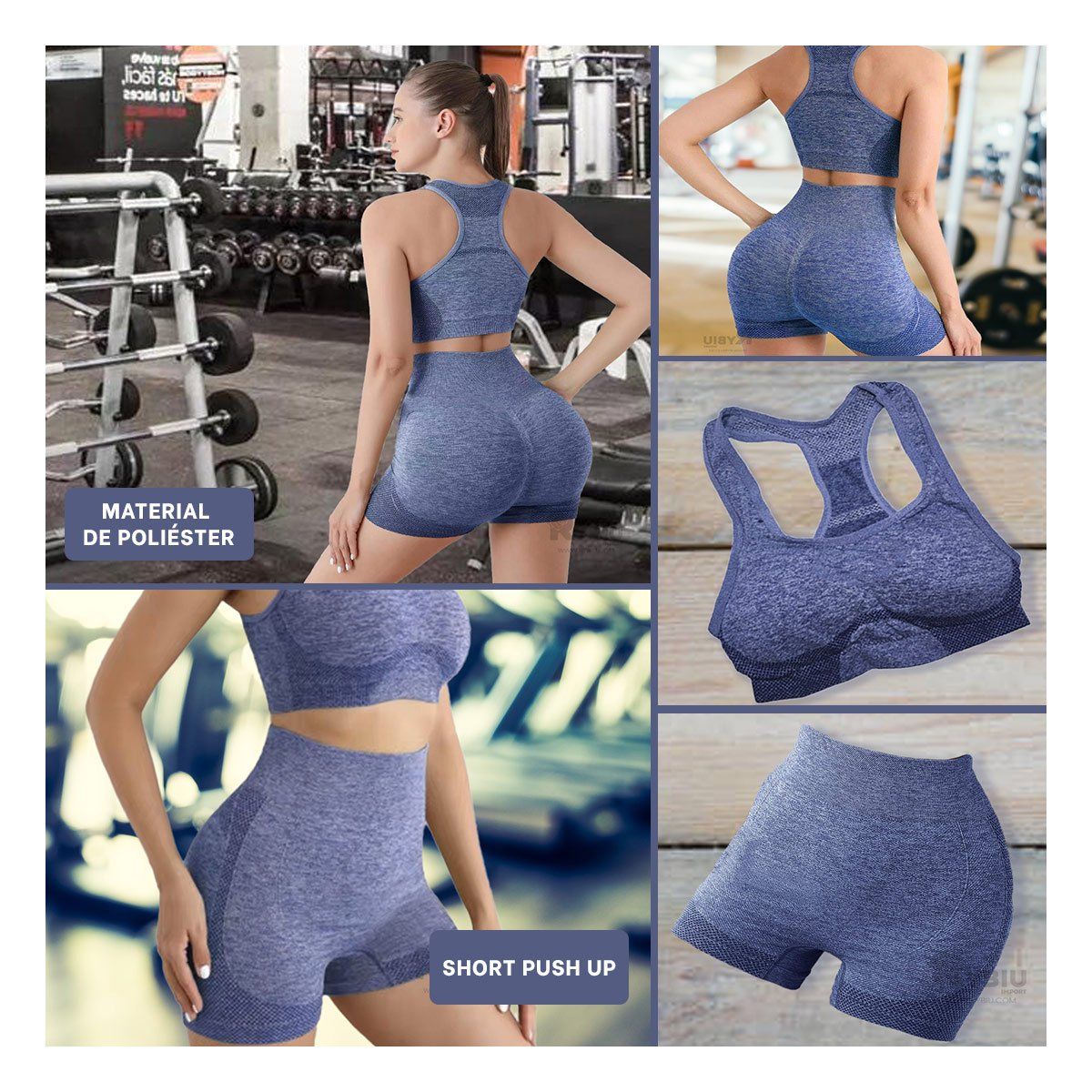 RYBIU IMPORT - Ropa Push Up de Yoga con Comodidad Azul Y+Gift Stickers