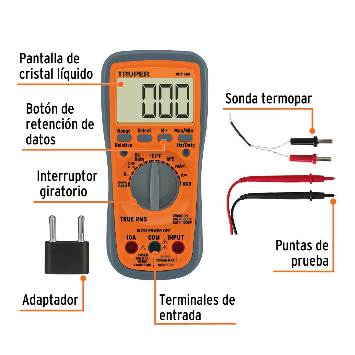 TRUPER - Multímetro RMS Verdadero y Auto Rango Deluxe 100362 Truper