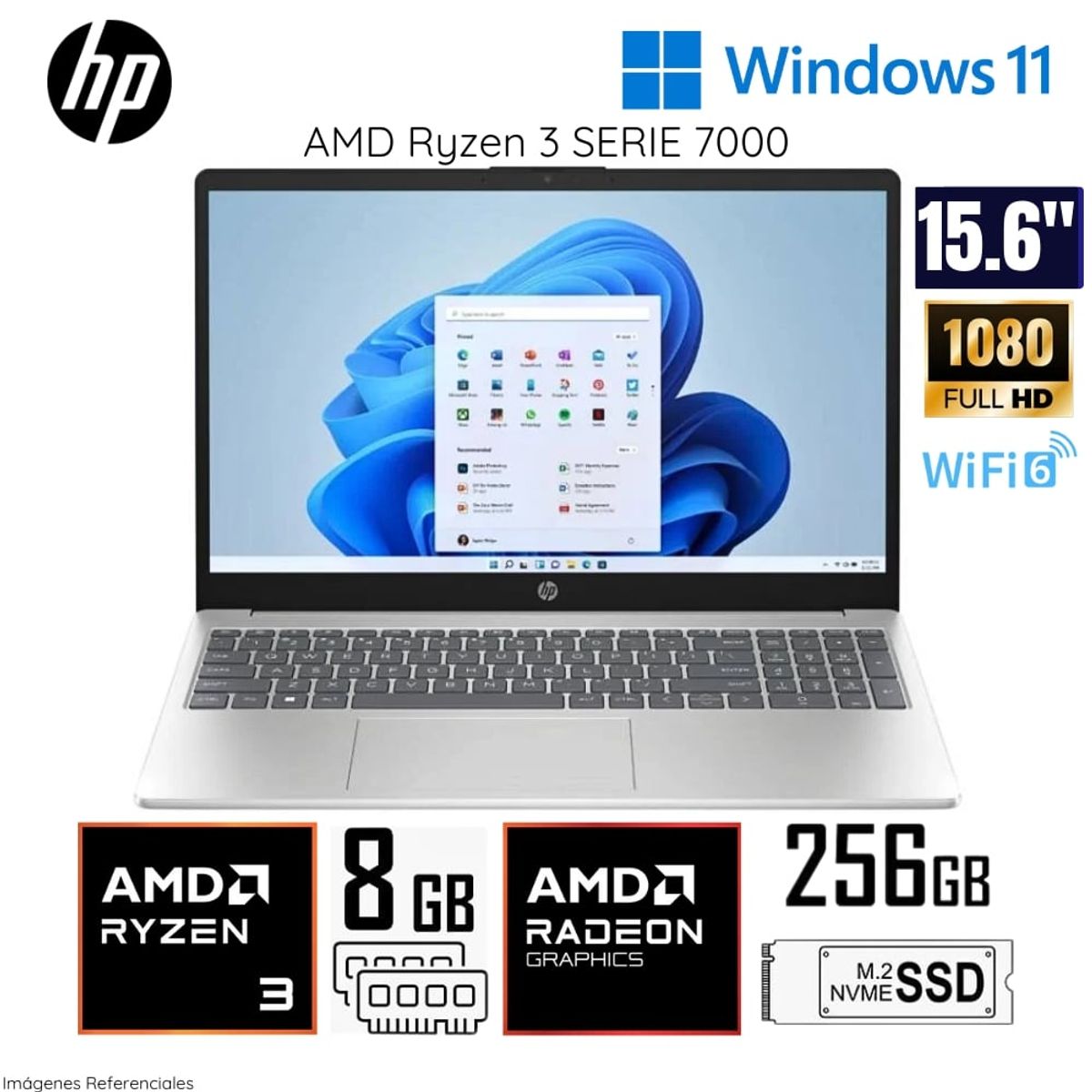 HP - Laptop HP 15-FC0005LA AMD Ryzen 3-7320U 8GB LPDDR5 RAM 256GB SSD 15.6"  FHD Silver