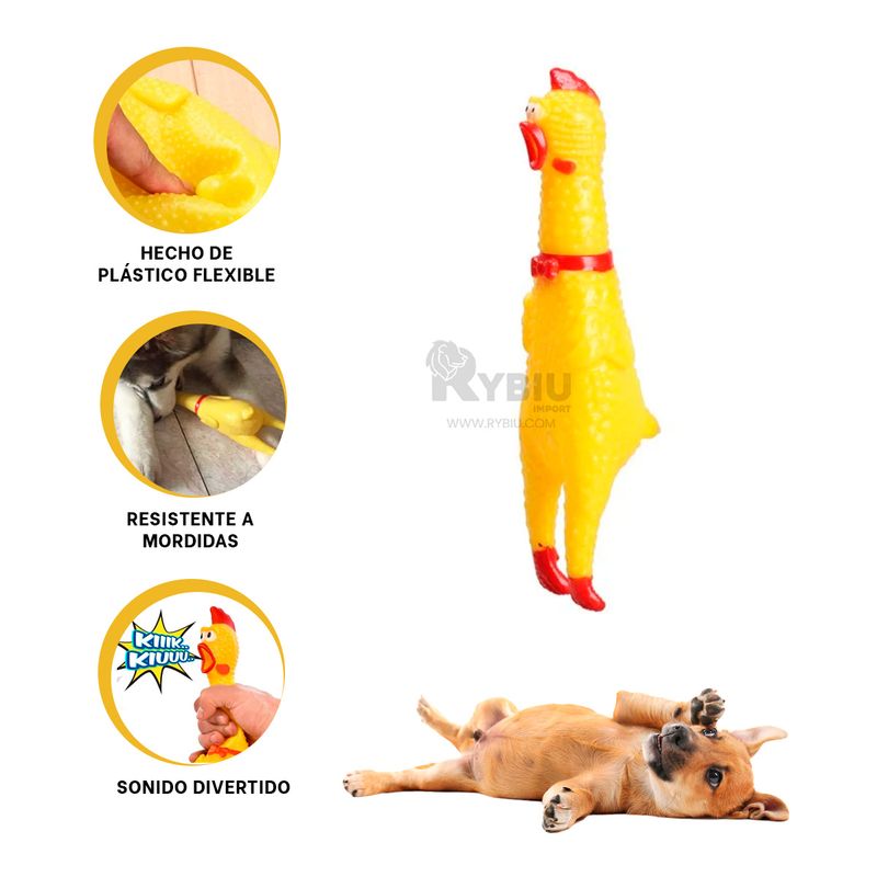RYBIU IMPORT - Muñeco Pollo Masticable Talla S Amarillo Y+Ligas de Regalo