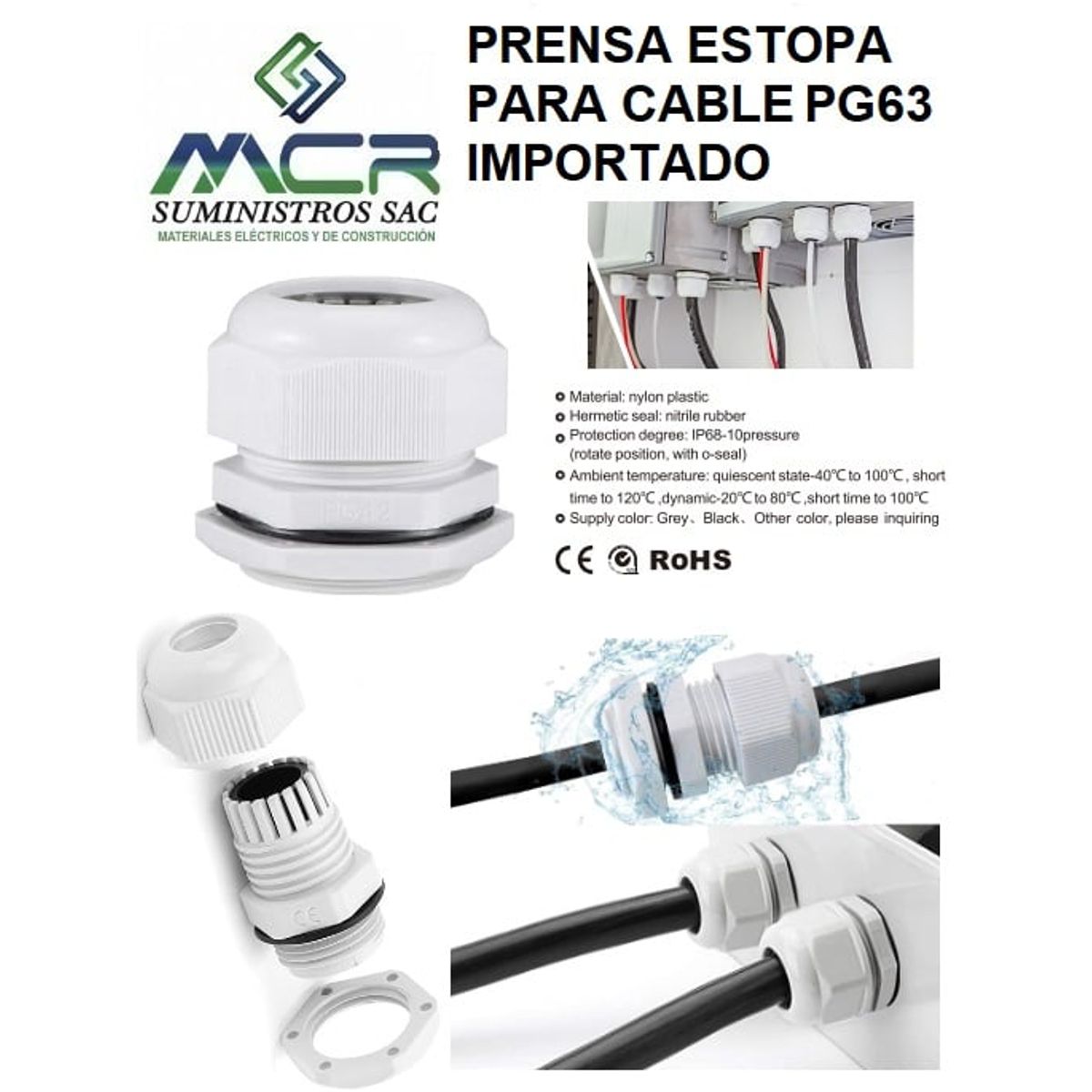 GENERICO - PRENSA ESTOPA PARA CABLE PG63 DIAMETRO DE 42-50MM PVC IMPORTADO