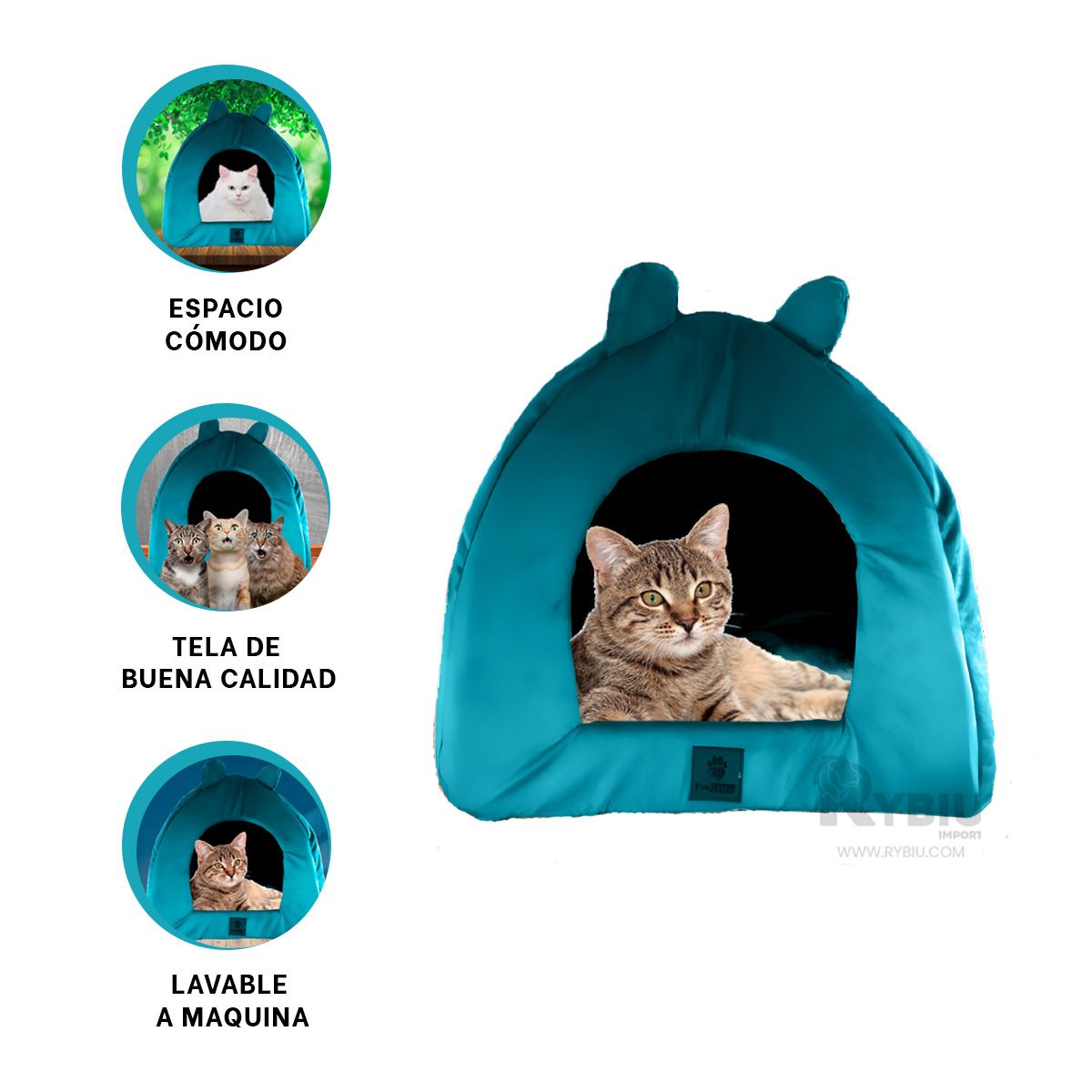 RYBIU IMPORT - Iglu de Dormitorio de Mascota Verde Agua Y+Ligas de Regalo